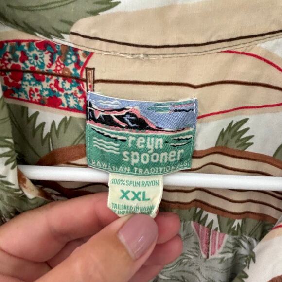 Vintage Reyn Spooner Spun Rayon Surfboard Palm Tree Hawaiian Shirt XXL - Picture 2 of 7